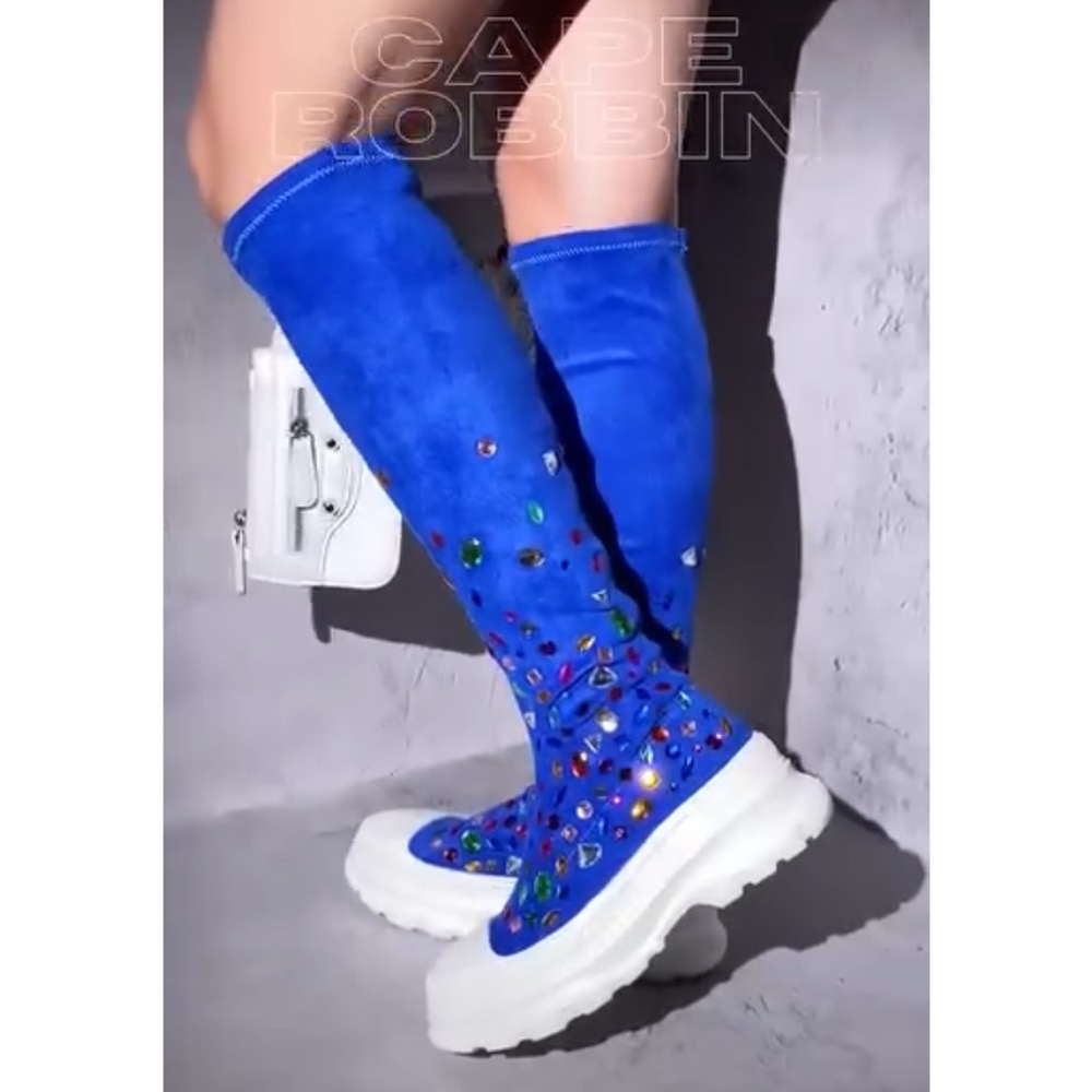 •CAPE ROBBIN• “Reesy” Chunky Sole Rhinestone Gem Sock Boot/Sneakers >> NIB - Picture 2 of 16